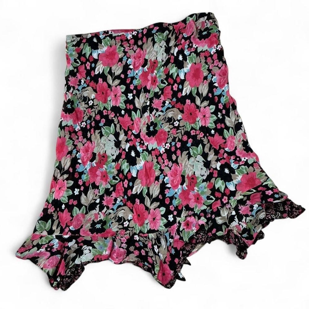 Lightweight Reversible Floral Mesh Midi Skirt Women XL Pink Whimsigoth Boho